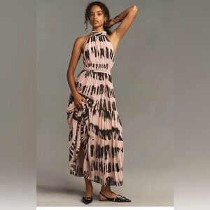 Anthropologie Elegant Pink and Black Halter style Maxi Dress